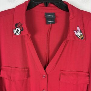 Woman’s VTG Disney Store Button Down Blouse Red 2X Embroidered Y2K Minnie Daisy